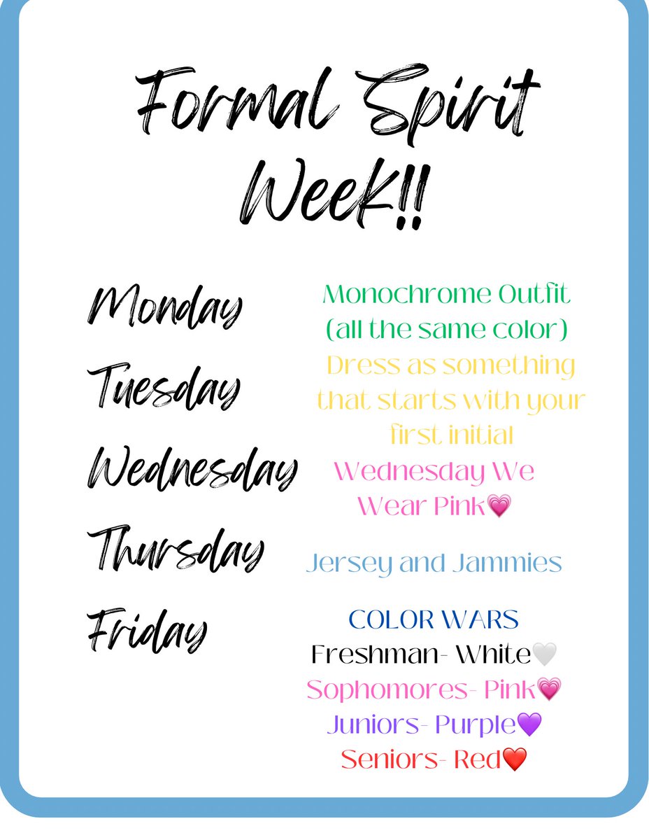 OFHS_SC's tweet image. Formal Spirit week starts Monday, January 27th!!