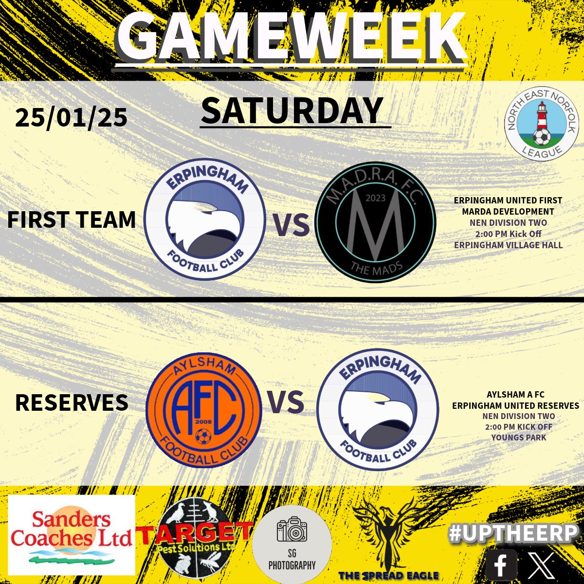 First team welcomes <a href="/MADRAFC/">MADRA FC</a> Development at home! 

Reserves travel away to 
<a href="/aylsham_fc/">Aylsham FC</a> A.   

<a href="/NENL1922/">NENLeague</a> 

#UTE