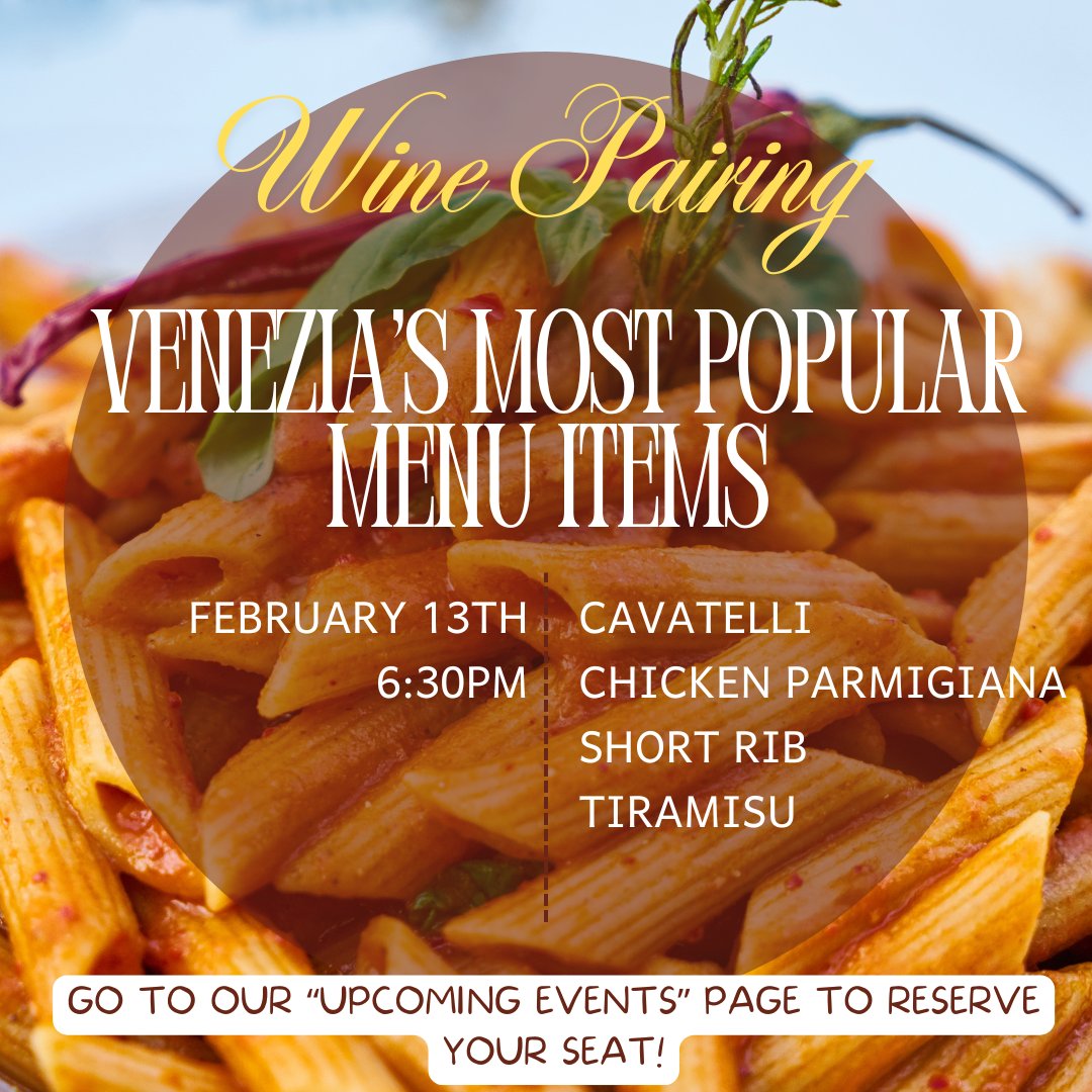 TheBostonWinery's tweet photo. Looking to experience Venezia Restaurants most popular menu items all in one dish? Join us for this intimate and relaxing food and wine pairing! Life's too short to eat bad food and drink bad wine! https://t.co/GOMQWcCCli