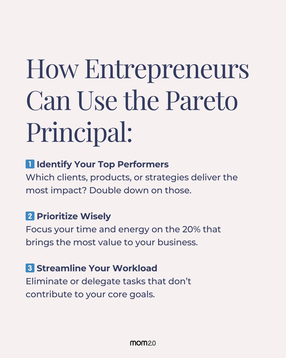 mom2summit's tweet image. It’s time to reclaim your time. Time to work smarter, not harder. It’s possible, you know. Like, what if you could focus on less and achieve more? That’s the power of the Pareto Principle, aka the 80/20 rule. #ParetoPrinciple #EntrepreneurTips #WorkSmarter #SmallBusinessGrowth