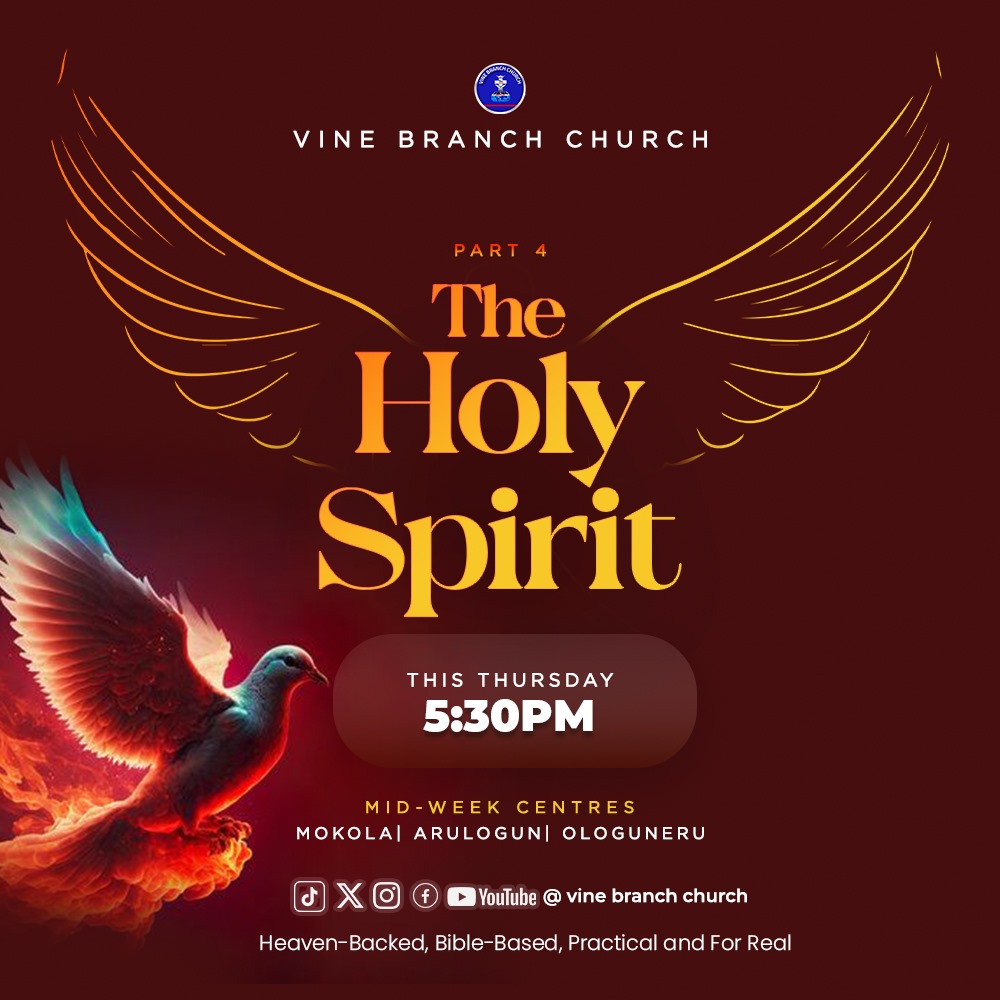 VBCmokola's tweet photo. Join us this Thursday at 5:30 PM for Part 4 of the #TheHolySpirit series!
Learn about His Likes and Dislikes and how holy living deepens your walk with Him.
Locations: Mokola | Arulogun | Ologuneru
Don’t miss it!
#TheHolySpirit4
#HourOfEmphasis
#VBCServices
#VineBranchChurch https://t.co/ohhx1UDax8