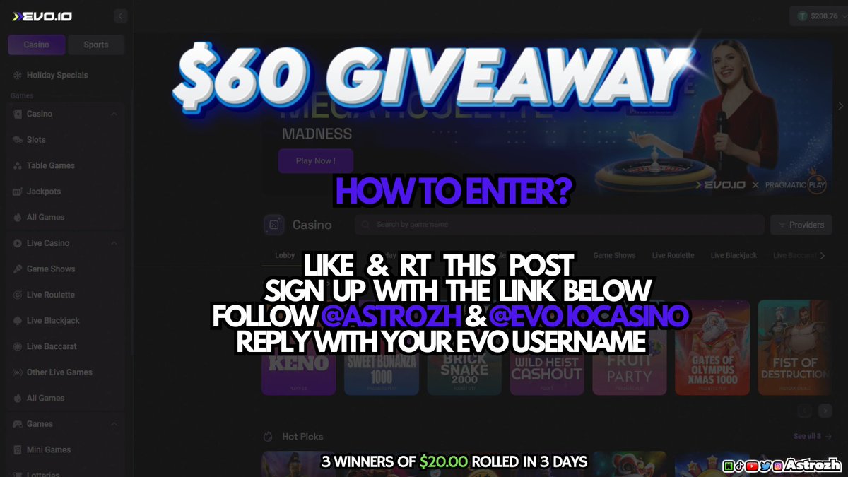 🏆$60.00 GIVEAWAY🏆

1. LIKE/RT THIS POST  🩷
2. SIGN UP HERE - evopartners.xyz/t20fe2842 
3. FOLLOW <a href="/Astrozh/">Astrozh</a> &amp; @EvoioCasino 
4. REPLY WITH YOUR EVO USERNAME

*3 Winners ROLLED in 3 DAYS* 
GOOD LUCK 🍀