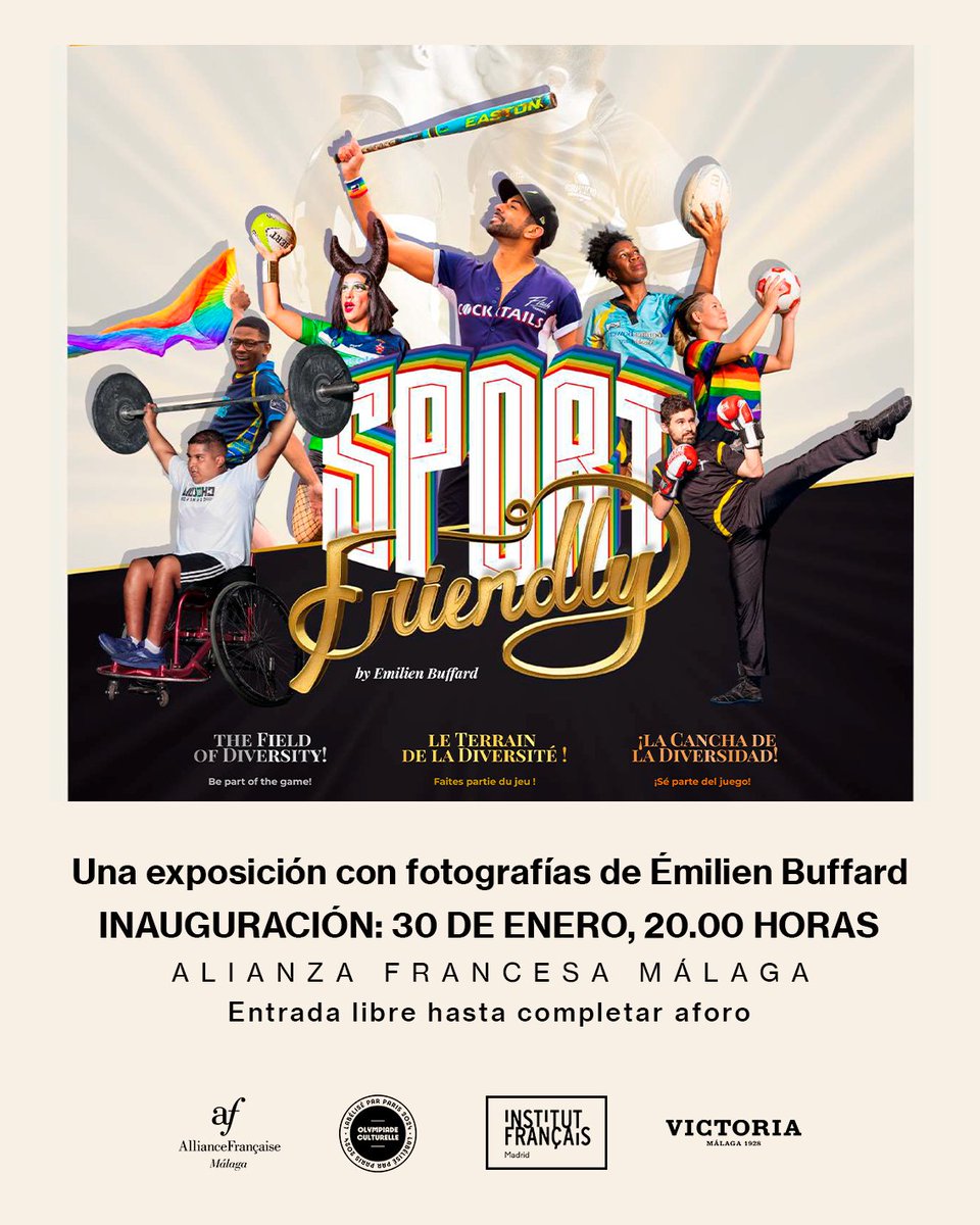 🌈📸 Presentamos la exposición “SPORT FRIENDLY: ¡LA CANCHA DE LA DIVERSIDAD! una experiencia artística internacional del artista <a href="/EmilienBuffard/">Emilien Buffard</a>.

Inauguración:
📆 Jueves 30 de enero 2025, 20 h
📌 Alianza Francesa de Málaga - Calle Canales 11
🎟  Entrada libre

¡Os esperamos!