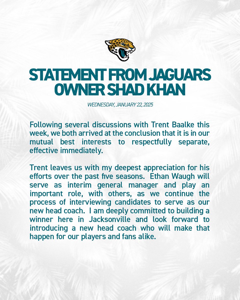 Jaguars's tweet image. Statement from Jaguars Owner Shad Khan.
