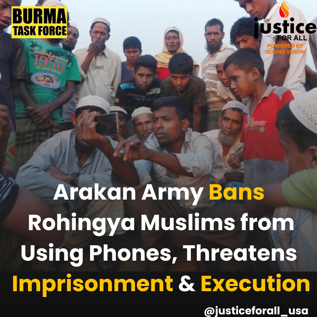 📢 BREAKING: Rohingya Under Threat 🚨

💔 The Arakan Army (AA) has banned Rohingya Muslims in Rakhine State from using phones and Bangladeshi SIM cards, threatening execution and imprisonment for violators. Families live in fear under this brutal crackdown.

🛑 Phones