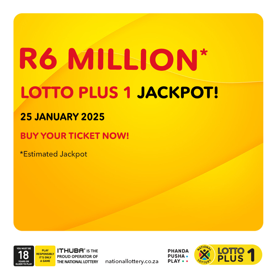 sa_lottery26's tweet photo. The #LT, #LTPLUS 1 & #LTPLUS 2 EST. jackpots:
#LT: R5 Million
#LP1: R6 Million
#LP2: R10 Million for 25/01/25!
#PhandaPushaPlay NOW https://t.co/C9BdmE39GK
Players must be 18 years or older, play responsibly. ITHUBA is the proud operator of the National Lottery. https://t.co/6PulY5MTuy