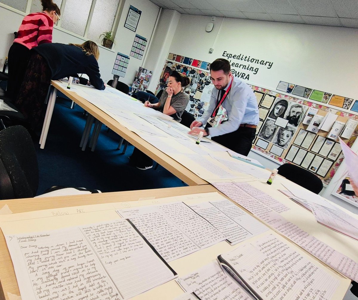 WoodchurchRoad's tweet photo. Excellent staff meeting tonight, collaboratively moderating our โwall paperโ of Autumn writing! ๐๐ญ Deep discussions on writing targets are shaping our vision for even greater progress. Proud of this dedicated crew! #WritingModeration #Teamwork #raisingstandards https://t.co/51moo46y2l