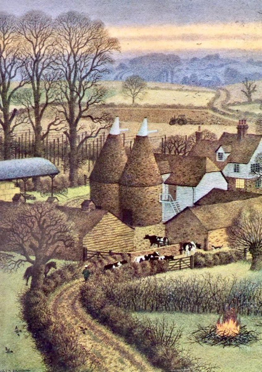 LBFlyawayhome's tweet photo. Other work of the Ladybird artists. 
‘Kentish Farm’
Artist: Ronald Lampitt https://t.co/3AkwTcJzKW