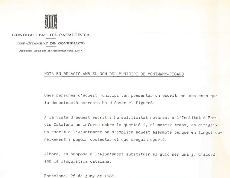 CabassersOrg's tweet photo. El cas del Figueró, oficialment "Figaró-Montmany", amb doble defecte: falta ortogràfica a "FigAró" i conjunció afrancesada amb guionet (com Maurellias-las-Illas per Morellàs i les Illes o Argelès-sur-Mer per Argelers)
📄https://t.co/7zxRkC7hRD https://t.co/UQ73KqYieh