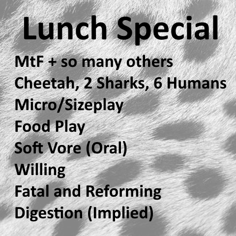 It's another commission from <a href="/Leifkin7/">Anonymous Ludwig victim</a> featuring his human Bryan getting into trouble with Kim, along with a bunch of other micros she ordered.

Also guest-starring Cilvy the shark-lynx! Whose social media I don't know.

furaffinity.net/view/59610322/