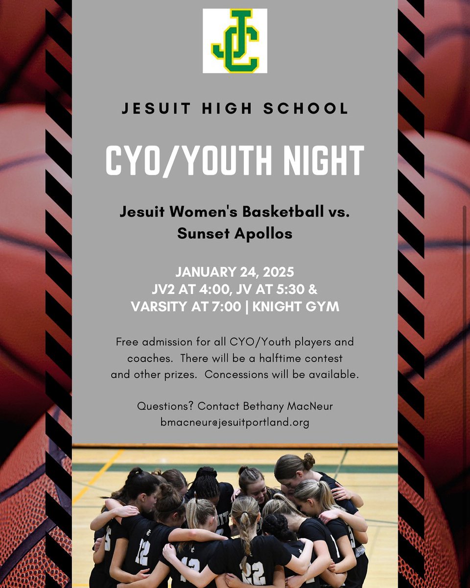 originaljlow20's tweet photo. #jesuithoops CYO/Youth Night this Friday! Prizes, giveaways, halftime shooting contests, all youth join the team for pre-game meeting in locker room and on the floor for starting lineup introductions! https://t.co/Me4LvhnS9h