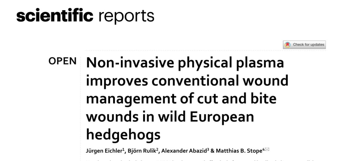 We are proud and happy to present the first clinical study on #physicalplasma application in wildlife. So far there is almost no data available for #veterinaryresearch.
#physicalplasmamedicine
#woundhealing 
doi.org/10.1038/s41598…