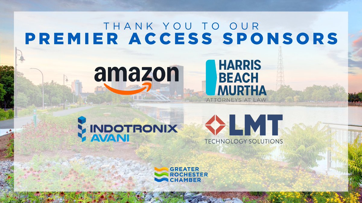 Greater Rochester Chamber (@rochesterchambr) on Twitter photo A huge thank you to our 2025 Greater Rochester Chamber Premier Access Sponsors:
š¦ <a href="/Amazon/">Amazon</a>
ā <a href="/HarrisMurtha/">Harris Beach Murtha</a>
š„ <a href="/IndotronixAvani/">Indotronix Avani Group</a>
š» <a href="/LMTtechnology/">LMT Technology Solutions</a>
Their support lets us to host high-impact, community-driven events for our members. See upcoming events: my.greaterrochesterchamber.com/calendar A huge thank you to our 2025 Greater Rochester Chamber Premier Access Sponsors:
š¦ <a href="/Amazon/">Amazon</a>
ā <a href="/HarrisMurtha/">Harris Beach Murtha</a>
š„ <a href="/IndotronixAvani/">Indotronix Avani Group</a>
š» <a href="/LMTtechnology/">LMT Technology Solutions</a>
Their support lets us to host high-impact, community-driven events for our members. See upcoming events: my.greaterrochesterchamber.com/calendar