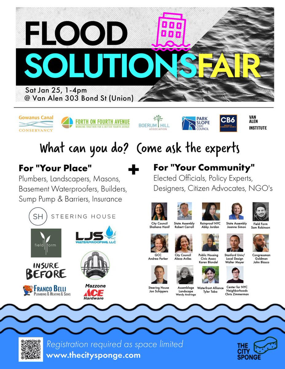 Join community members &amp; experts this Saturday from 1-4pm for the Flood Solution Fair at the Van Alen Institute (303 Bond St). Come ask question of experts, learn about government programs to help mitigate floods, &amp; more. Please RSVP in advance: vanalen.org/events/flood-s…