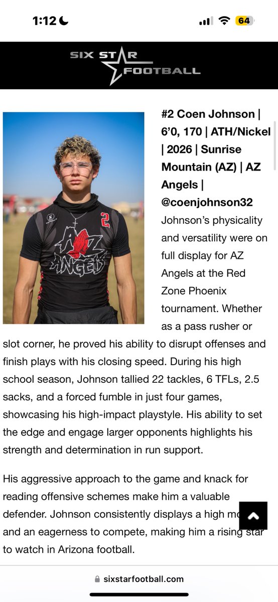 coenjohnson32's tweet image. Appreciate the write up from @sixstarfootball!
Looking forward to continuing this season with @AzAngels7v7! @SMHSFootballFam
@stephaunpeters @gridironarizona @CoachMalott @CoachChase814 @RsmithYWV