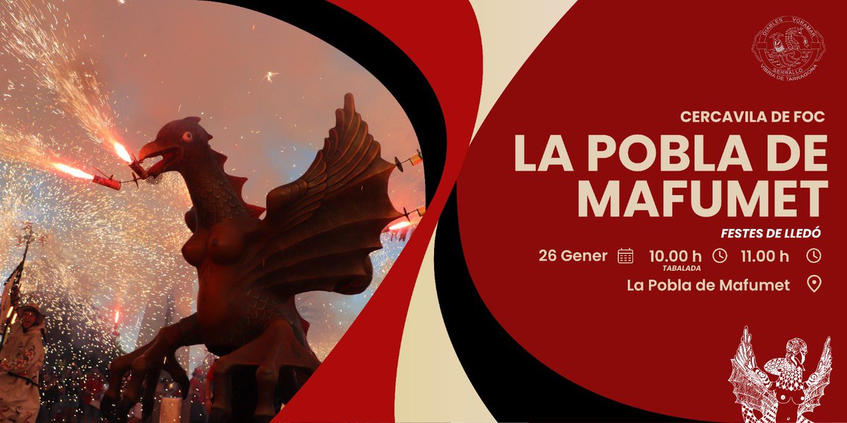 💥Aquest diumenge tornem a omplir la Pobla de Mafumet d’espurnes voramars! Aquest cop, però, la Víbria n’és l’encarregada.

🔥Tenim moltes ganes de participar a la Cercavila de Foc de les Festes de Lledó!

🗓️ Diumenge 26/1
⏰10h tabalada, 11h Cercavila
📍 La Pobla de Mafumet