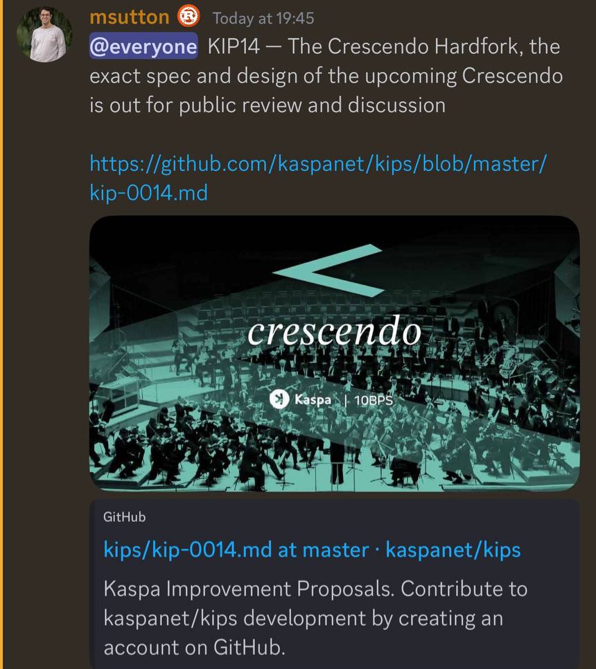 elperorr's tweet photo. ⚡The exact spec and design of the upcoming 10 bps Crescendo upgrade on Kaspa is out for public review and discussion.

$KAS #Kaspa #10bps https://t.co/zKv2pZ0xhP