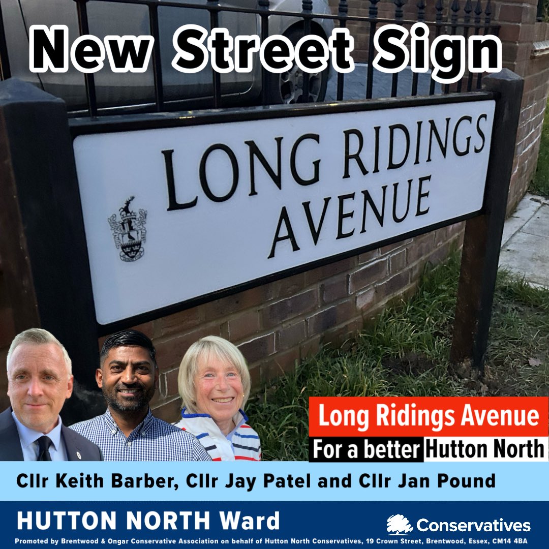 KeithRBarber's tweet photo. Delighted to see the new road sign for Long Ridings Avenue which we requested at the end of last year has recently been installed.  Thanks to our great team from the depot at Brentwood Borough Council for responding so promptly. #cleanersaferbetter #HuttonNorth #brentwood @followers