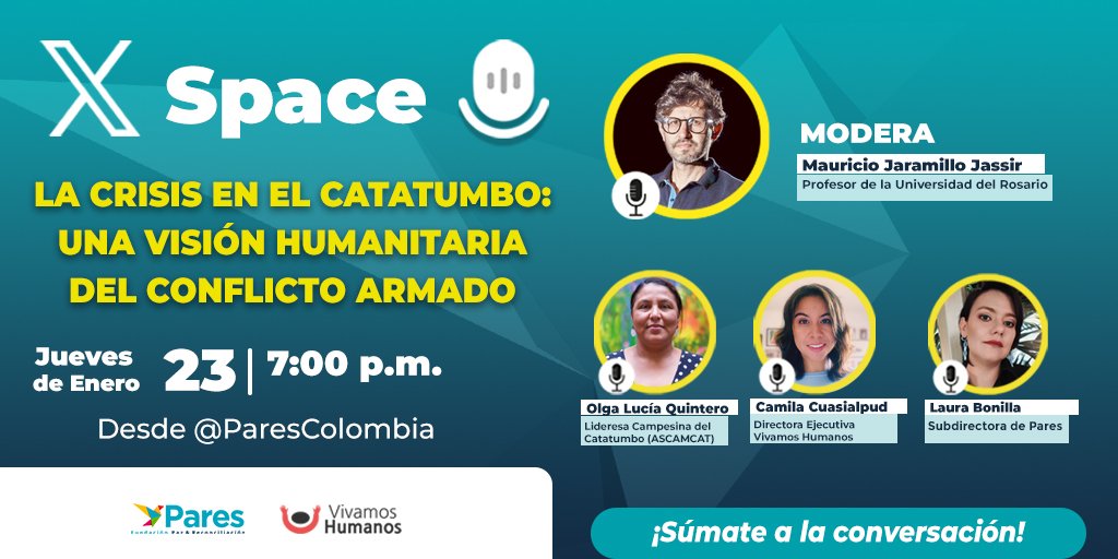 ¿Qué está pasando en el Catatumbo?, ¿Cuáles son las posibilidades de soluciones de la Crisis Humanitaria en esa región?

Estás y más preguntas las abordaremos en un Space a través de X (Twitter) que realizaremos junto a @Mauricio181212, <a href="/CamiQasi/">Camila Cuasialpud T.</a>, Laura Bonilla de @ParesColombia
