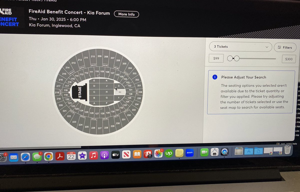 I was in the room for the Fire Aid benefit show for the forum and all of a sudden the screen went grey. Anybody else have this happen? Did anybody actually get tix??? 

Every time I clicked on tix to get it wouldn’t let me actually purchase.