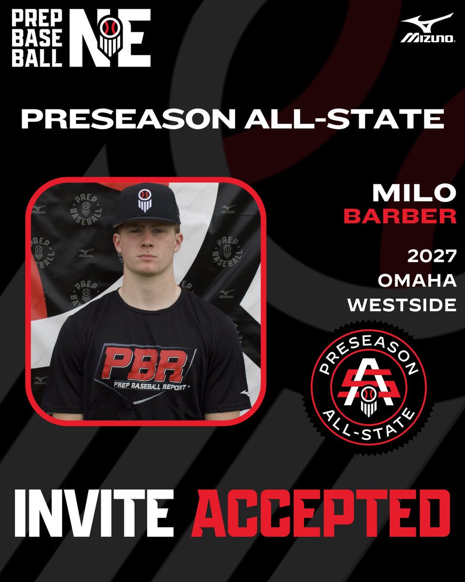 PrepBaseballNE's tweet photo. 𝟐𝟎𝟐𝟓 𝐏𝐑𝐄𝐒𝐄𝐀𝐒𝐎𝐍 𝐀𝐋𝐋-𝐒𝐓𝐀𝐓𝐄
𝘐𝘯𝘷𝘪𝘵𝘦𝘥 𝘈𝘤𝘤𝘦𝘱𝘵𝘦𝘥 ✅

Milo Barber | @milobarber21
⚾ C/1B
🎓 2027
📚 @whs_varsitybb
👤 https://t.co/u6YG71AlQ6

𝚁𝚎𝚚𝚞𝚎𝚜𝚝 𝚈𝚘𝚞𝚛 𝙸𝚗𝚟𝚒𝚝𝚎 ⤵️
https://t.co/sWcn72ouyE https://t.co/BTiiMF5Xjm