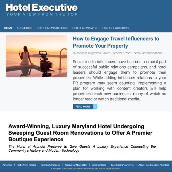 mgilliampr's tweet photo. Point Taken's president, Michelle Guglielmo Gilliam, recently was featured as an author in Hotel Executive, discussing influencers and the travel industry. Check out the article and let us know what you think! 📚🌍 #InfluencerMarketing #PointTaken 📷️ Hotel Executive https://t.co/zBt74JwlYB
