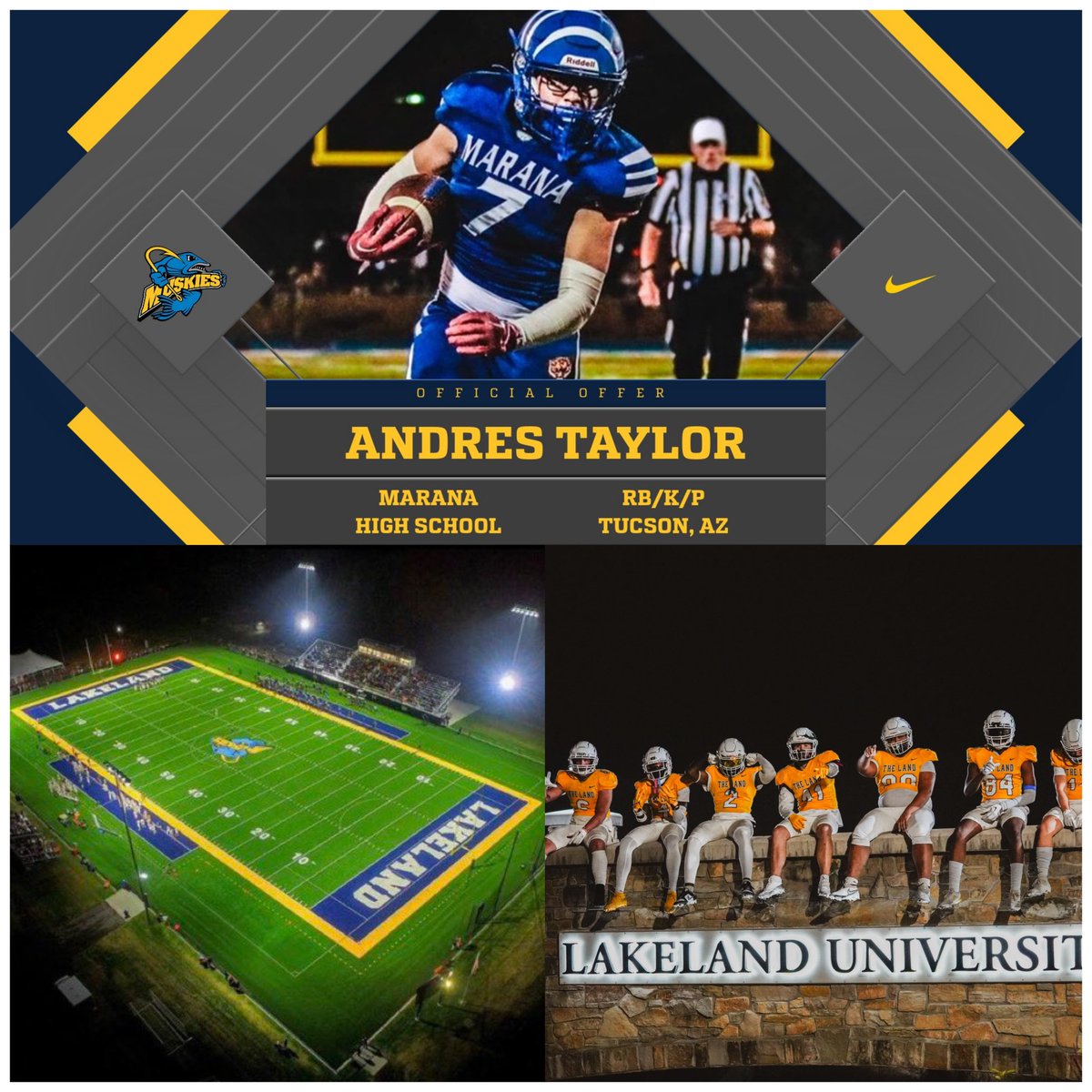 Very grateful to be accepted to <a href="/LakelandWI/">Lakeland University</a> and receive an offer to play for <a href="/LUMuskieFB/">Lakeland Football</a>. Thank you @maynes_gabriel and <a href="/LUCoachBruton/">Colin Bruton</a> for this opportunity! 
<a href="/MaranaFB/">Marana Tiger Football</a> <a href="/MaranaAthletics/">Marana Athletics</a> <a href="/CoachSteward__/">Phillip Steward</a> <a href="/GametimeRC/">Gametime Recruiting & Consulting</a> <a href="/SOAZFootball/">Southern Arizona Football</a> <a href="/AllSportsTucson/">AllSportsTucson.com</a> <a href="/gridironarizona/">Gridiron Arizona</a>