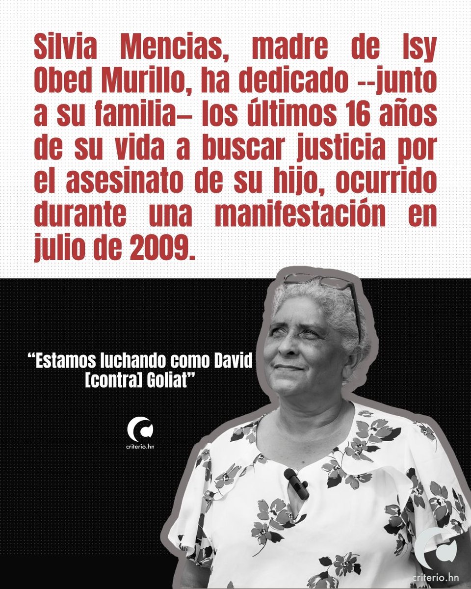 criteriohn's tweet photo. 📌Silvia Mencias, madre de Isy Obed Murillo, ha dedicado ––junto a su familia— los últimos 16 años de su vida a buscar justicia por el asesinato de su hijo, ocurrido durante una manifestación en julio de 2009. 

🔴En una reciente entrevista con https://t.co/jYTxbKuavO, Silvia compartió su dolor y la búsqueda de justicia en un contexto donde la impunidad ha sido la norma en Honduras.

#honduras #carrusel #isyobed #gobierno #justicia #photo #trending