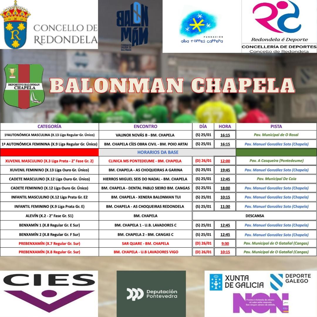 CB_ChapelaWeb's tweet photo. Xa temos a axenda cos encontros dos nosos equipos pra esta fin de semana. 
#imoschapela #vermelloeverde #sonolasetta https://t.co/2QkIMQNdDJ