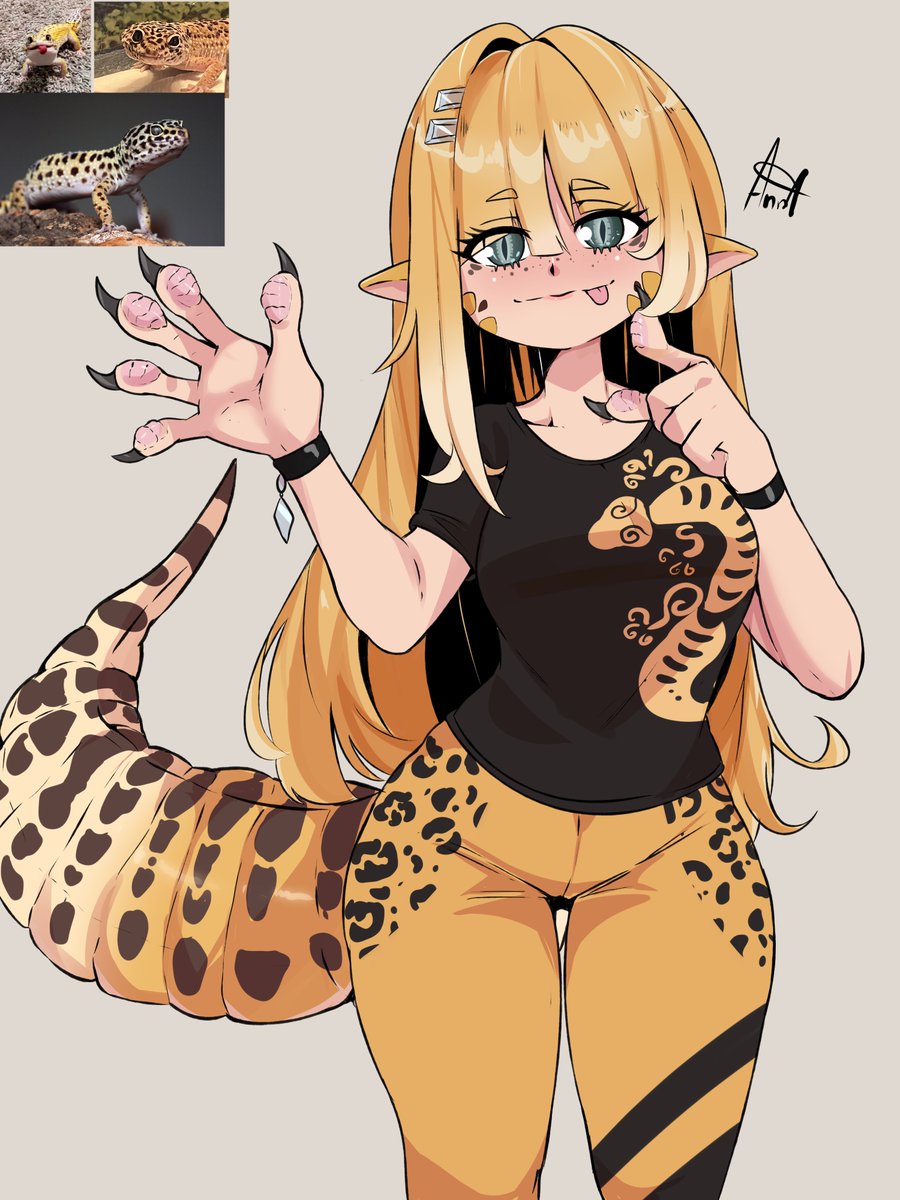 one of the cutest reptiles, little leopard gecko waving from your wall hehehe

#oc #gijinka #monstergirl