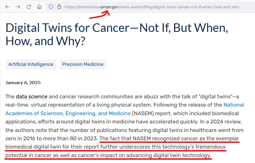 JHolderman3's tweet photo. BREAKING NEWS: NIH &amp; Big Tech Want To Birth Your "Digital Twin" - Cancer Patients First

Oracle Website-"The power of digital twins lies in their ability to bridge the gap between the physical and digital realms, enabling real-time tracking, simulation and optimization of assets" https://t.co/Zzdx34PYZK