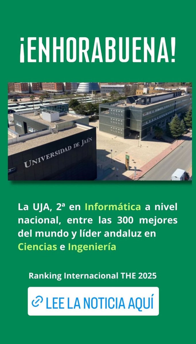 Enhorabuena #UJA #UniversidadDeJaén.
#JaénMereceMás #OrgulloDeProvincia #provinciadejaen #Jaén (#Andalucía, #España). #Universidad <a href="/ujaen/">Universidad de Jaén</a> #excelenciaacademica 

diariodigital.ujaen.es/institucional/…