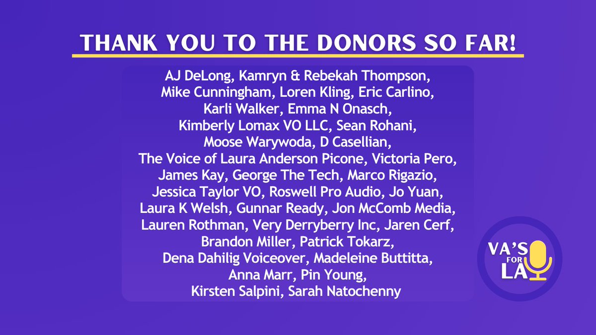 VASFORLA's tweet photo. 🌟This post is dedicated to all of our AMAZING equipment donors so far! Thank you to each and every one of you, and with their permission we have created this neat graphic!

🎙️To donate or request replacement recording equipment, visit our link! https://t.co/CPzdasX2Mi https://t.co/qvxyOBoUal