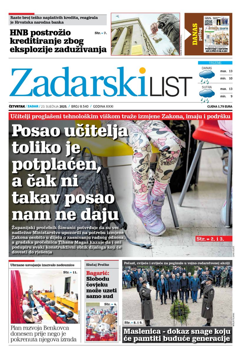 Sutra u Zadarskom listu čitajte...