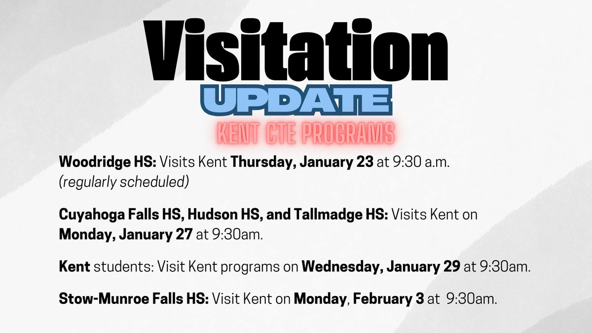 Six District Educational Compact (@sixdistrictcte) on Twitter photo Please check out the update to our CTE Visitations at <a href="/KentSchoolsCTE/">Kent Schools CTE</a> due to our days off this week. <a href="/HudHSGuidance/">Hudson HS Guidance</a> <a href="/GuidanceWHS/">WHS Guidance</a> <a href="/THSCounselors/">Tallmadge Counselors</a> <a href="/CFallsHS/">Cuyahoga Falls High School</a> <a href="/SMFHScounseling/">SMFHS Counseling</a> <a href="/RRiderGuidance/">Roosevelt Counseling</a> Please check out the update to our CTE Visitations at <a href="/KentSchoolsCTE/">Kent Schools CTE</a> due to our days off this week. <a href="/HudHSGuidance/">Hudson HS Guidance</a> <a href="/GuidanceWHS/">WHS Guidance</a> <a href="/THSCounselors/">Tallmadge Counselors</a> <a href="/CFallsHS/">Cuyahoga Falls High School</a> <a href="/SMFHScounseling/">SMFHS Counseling</a> <a href="/RRiderGuidance/">Roosevelt Counseling</a>