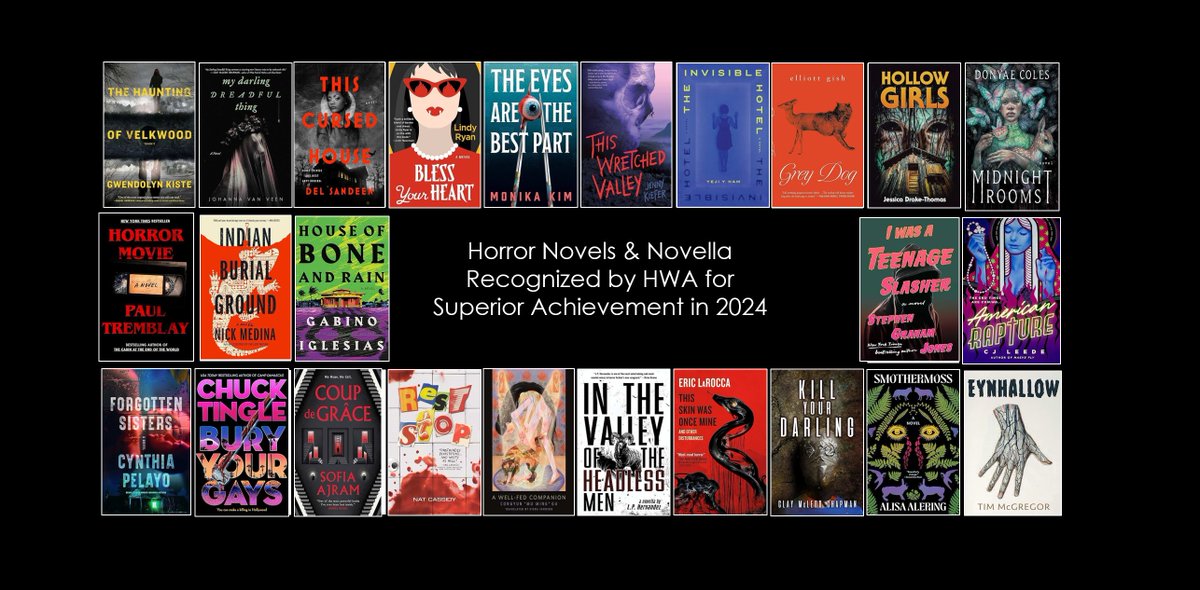 Jack Finn (@therealjackfinn) on Twitter photo Congratulations to all of the horror authors recognized for superior achievement by the HWA in 2024!
Alisa Alering <a href="/alering/">Alisa Alering</a> SMOTHERMOSS
Donyae Coles <a href="/okokno/">Donyae Coles 🕯️🔮🕯️</a> — MIDNIGHT ROOMS
Jessica Drake-Thomas — HOLLOW GIRLS
Elliott Gish @Elliott_Gish — GREY DOG
Yeji Y. Ham — THE INVISIBLE Congratulations to all of the horror authors recognized for superior achievement by the HWA in 2024!
Alisa Alering <a href="/alering/">Alisa Alering</a> SMOTHERMOSS
Donyae Coles <a href="/okokno/">Donyae Coles 🕯️🔮🕯️</a> — MIDNIGHT ROOMS
Jessica Drake-Thomas — HOLLOW GIRLS
Elliott Gish @Elliott_Gish — GREY DOG
Yeji Y. Ham — THE INVISIBLE
