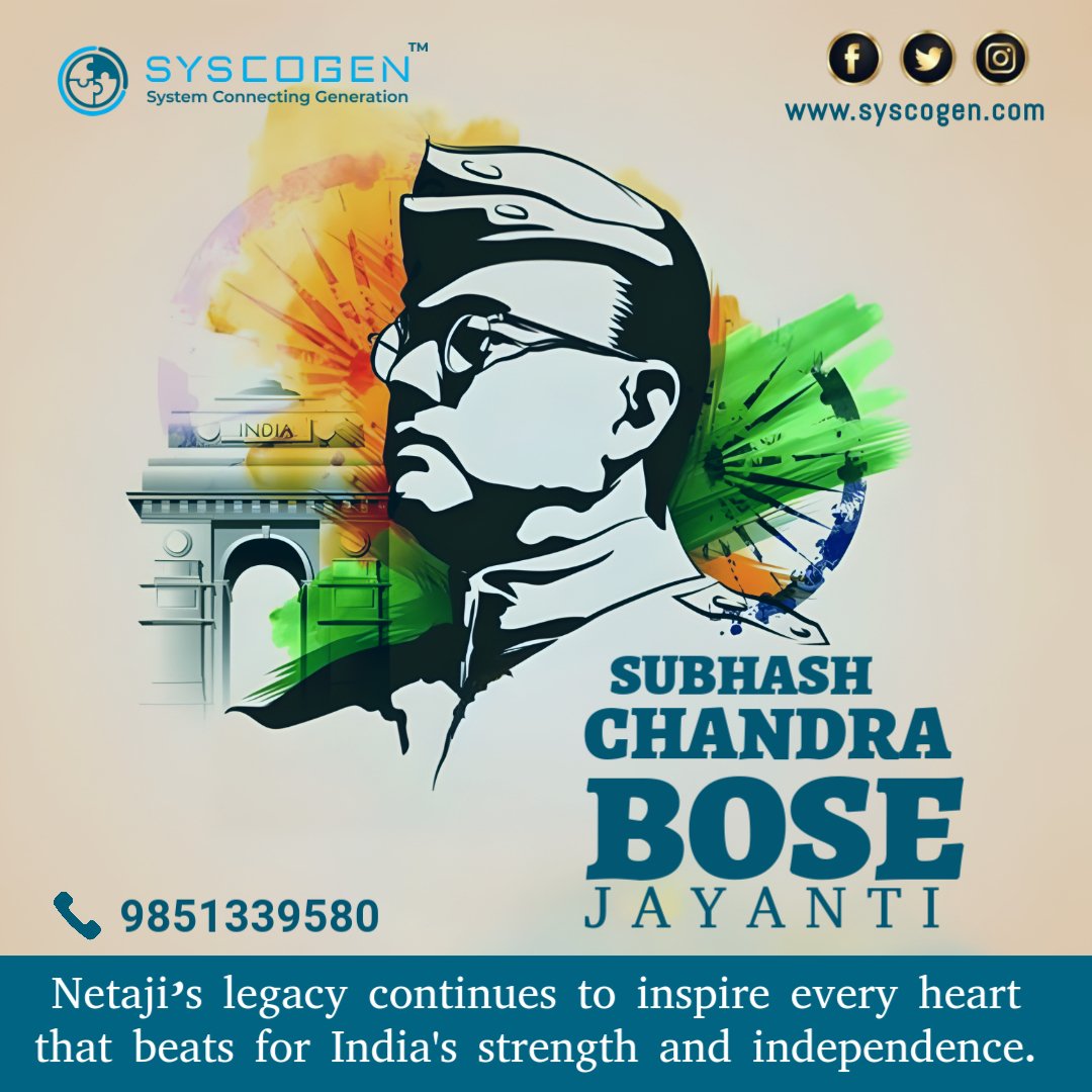 syscogen's tweet image. 🇮🇳 Remembering the Legend – #NetajiSubhashChandraBose Jayanti! 🇮🇳

On this day, we honor the fearless leader, Subhash Chandra Bose, whose vision and sacrifice ignited the flames of independence. 
🔥 &quot;Give me blood, and I will give you freedom!&quot; – #Netaji

#ParakramDiwas #Syscogen