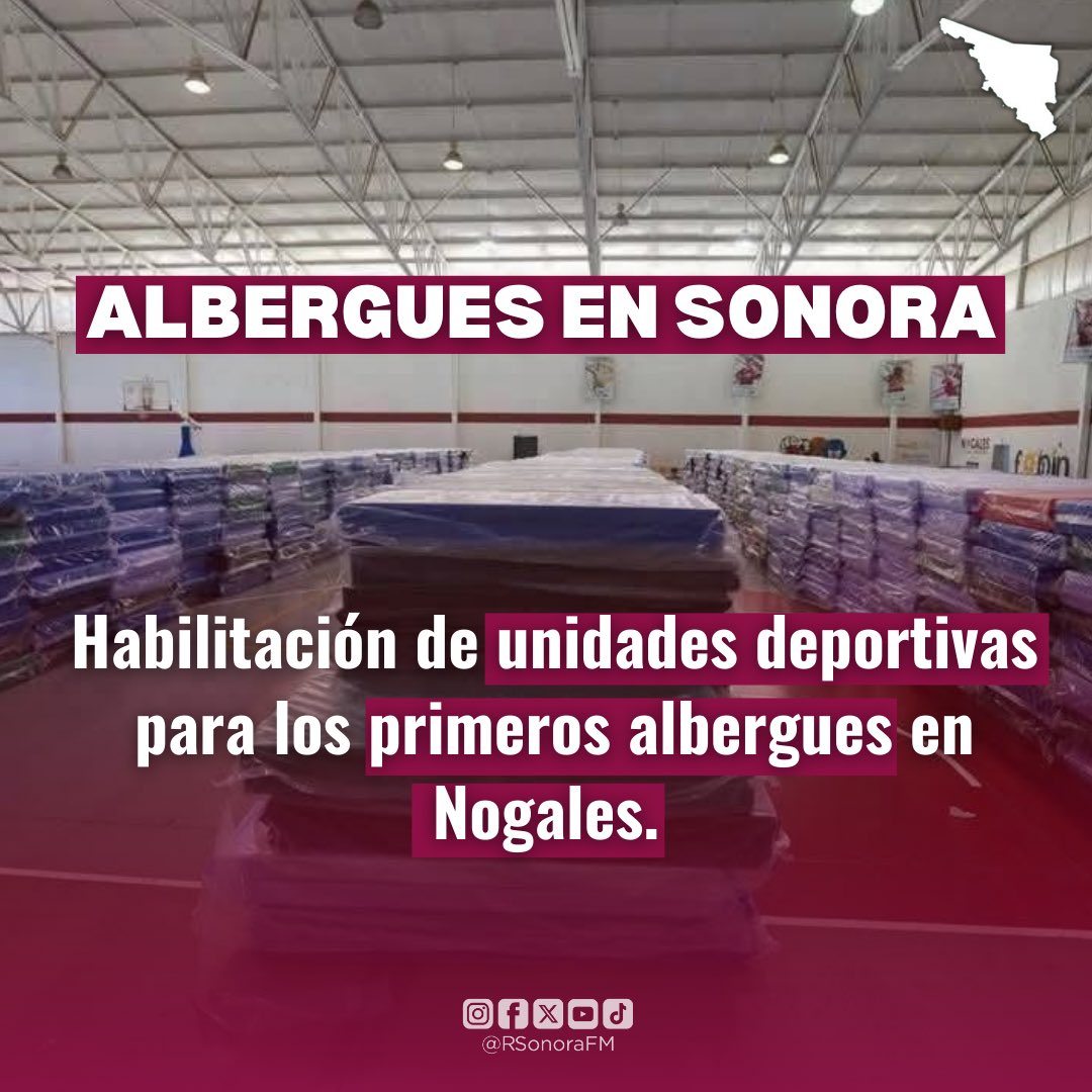 RSonoraFM's tweet image. #SonoraNoticiasFM | Se han habilitado las primeras unidades deportivas en #Sonora como #Albergues para migrantes. 🇲🇽 

El ayuntamiento de #Nogales informó, mediante un comunicado oficial, el cierre momentáneo de la unidad deportiva "Estrellas Nogalenses", así como los campos de
