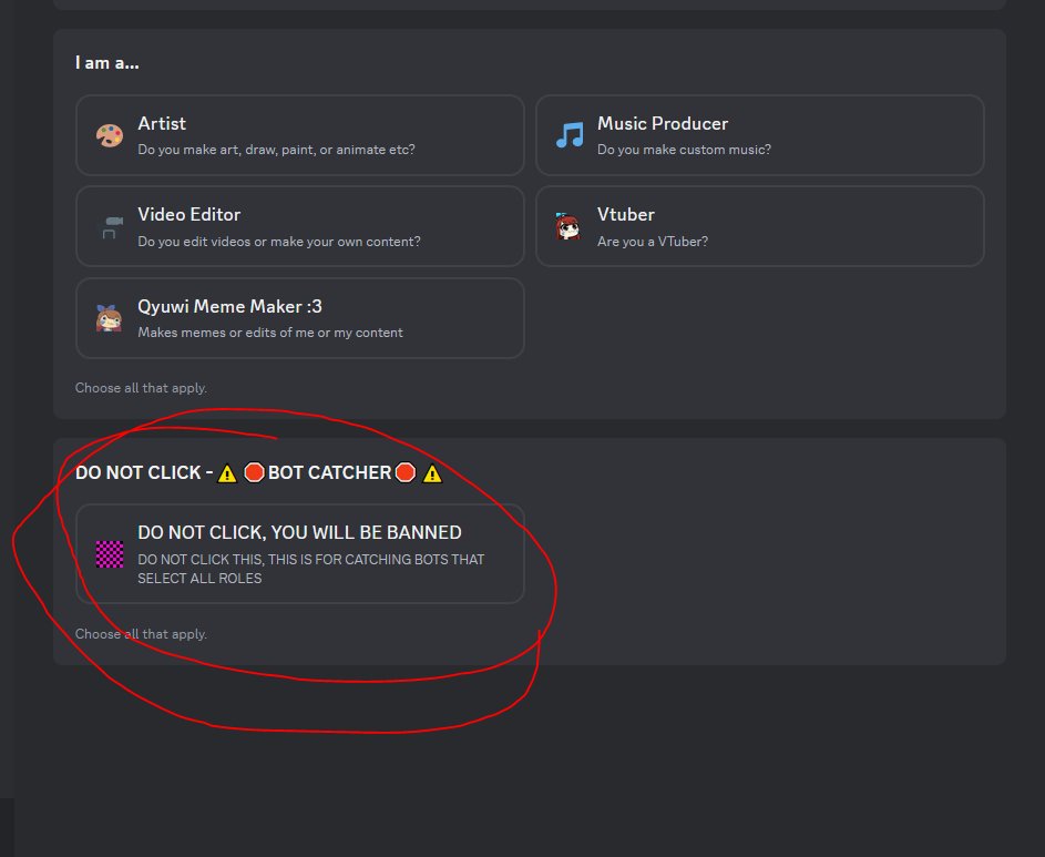 ⚠️ ALL CONTENT CREATORS WITH DISCORDS ⚠️

Who are like small to mid sized, where its hard to have consistent moderators 24/7 I found this to be an AMAZING way to detect b0ts!

Make a role that your asked during server join in the Onboarding section, then ban anyone who has that