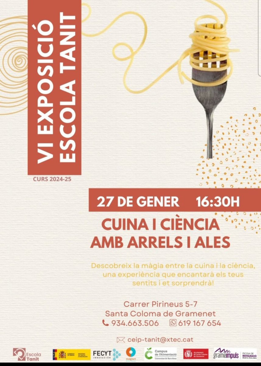 Us convidem a la VI Exposició oberta a la Ciutat. Veniu, experimenteu i descobriu-ho amb nosaltres! Ens acompanyaran científics del Campus de l'Alimentació de Torribera (UB) i de l'Escola de Restauració de Santa Coloma de Gramenet.