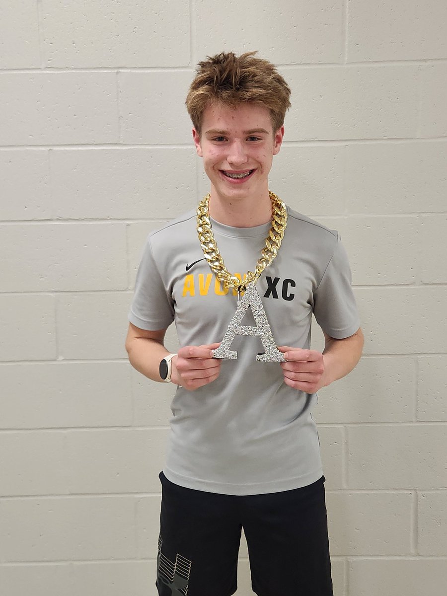 AvonDistance's tweet photo. Aeden Aspaas nabs the A-Chain (as voted by his teammates) after a great week capped off with an individual win (and fastest donut eater) in the Donut 4k on Thursday! https://t.co/ybjZgMwT99