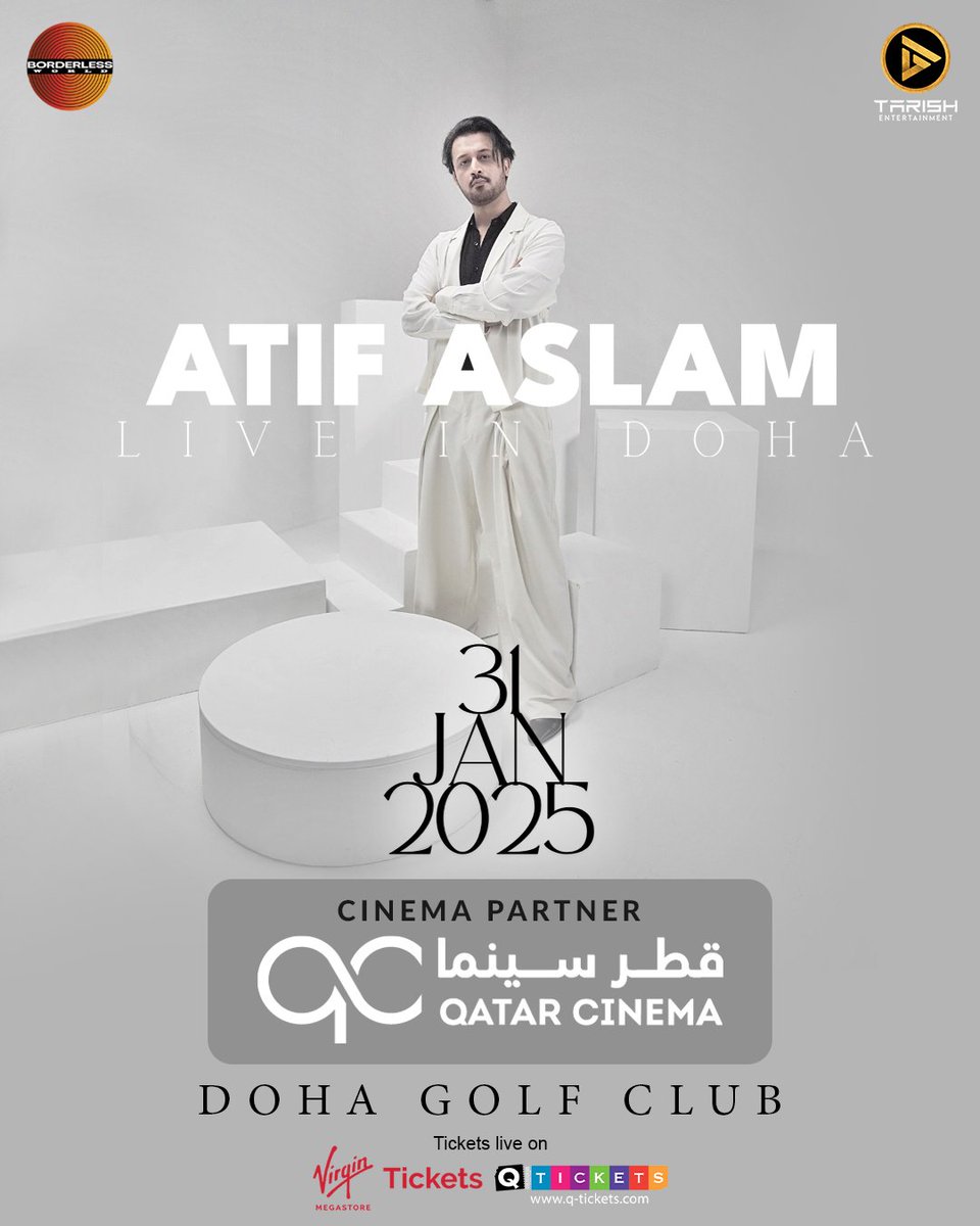 tarishlive's tweet photo. Lights, Camera, Atif Aslam! 

We're proud to have #qatarcinema as our official Cinema Partner for the Doha concert on 31st January 2025.

#AtifAslamInDoha #QatarCinema #atifaslam #qatarday #atifaslamlive #tarishentertainment #tarishlive https://t.co/1GHcFnhpHy