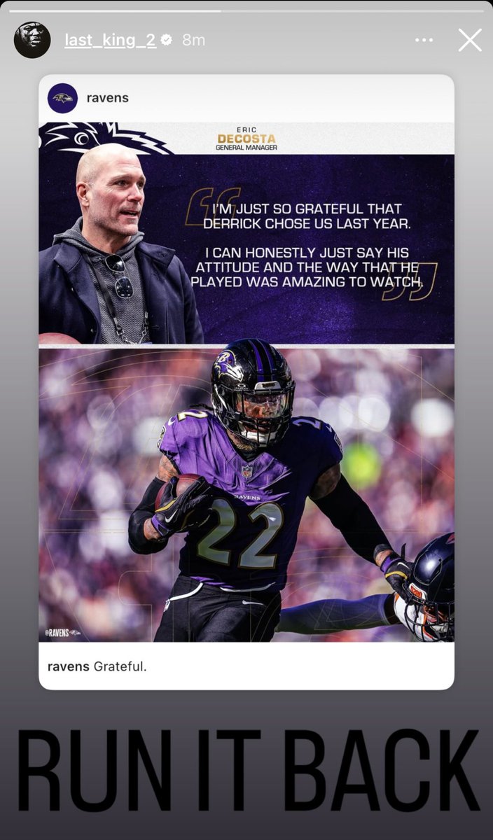NewEraZach's tweet photo. Derrick Henry’s IG story…

RUN. THAT. SHIT. THE. FUCK. BACK🗣️
#RavensFlock https://t.co/bkyJVuNJur