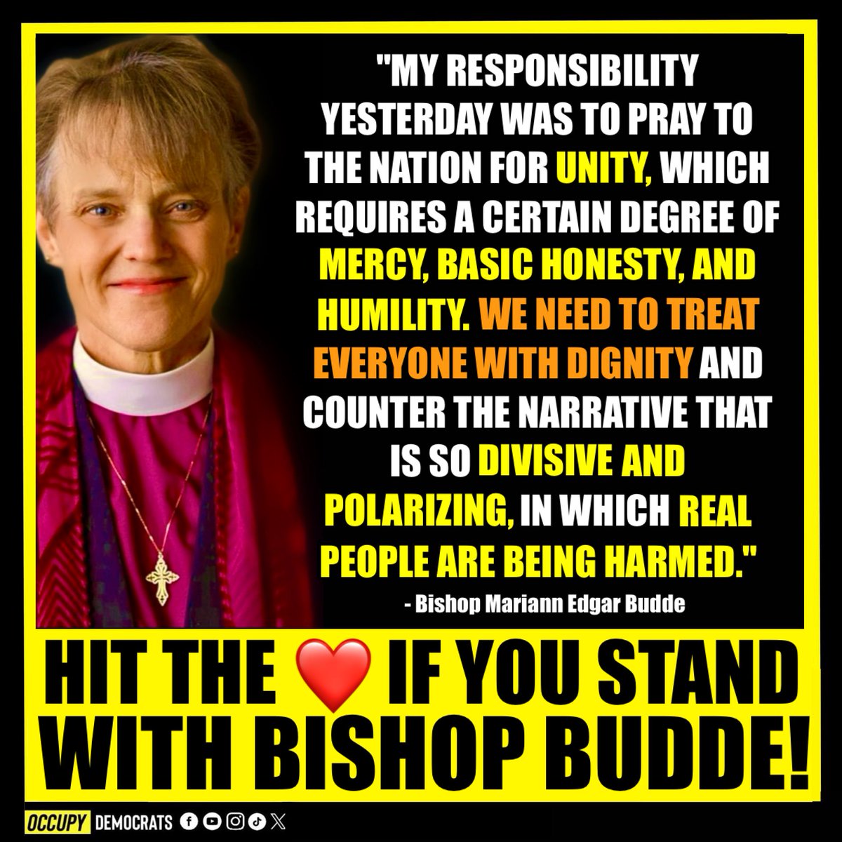 Well said! Hit the ❤️ and RETWEET if you stand with #BishopMariannEdgarBudde ! Follow us 👉 @occupydemocrats <a href="/poptivism/">Poptivism</a>.official 👉 SHARE THIS‼️ #bishop #Bishop #Bishopbudde #DonaldTrump #Trump #Trump2025 #MAGA #MAGACultMorons #MAGACult #lovetrumpshate #lovewins #LGBTQ