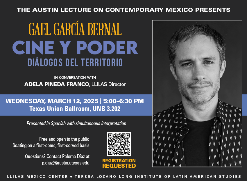 LLILAS BENSON (@llilasbenson) on Twitter photo Yes, you read that right!!!
LLILAS and the Mexico Center are hosting #GaelGarciaBernal <a href="/GaelGarciaB/">Gael García Bernal</a>
Cine y poder: diálogos del territorio
March 12 |5pm | UT Austin
Free and open to the public
REGISTER: tinyurl.com/wt4fbeyc
Learn more: tinyurl.com/4as7vy6w Yes, you read that right!!!
LLILAS and the Mexico Center are hosting #GaelGarciaBernal <a href="/GaelGarciaB/">Gael García Bernal</a>
Cine y poder: diálogos del territorio
March 12 |5pm | UT Austin
Free and open to the public
REGISTER: tinyurl.com/wt4fbeyc
Learn more: tinyurl.com/4as7vy6w