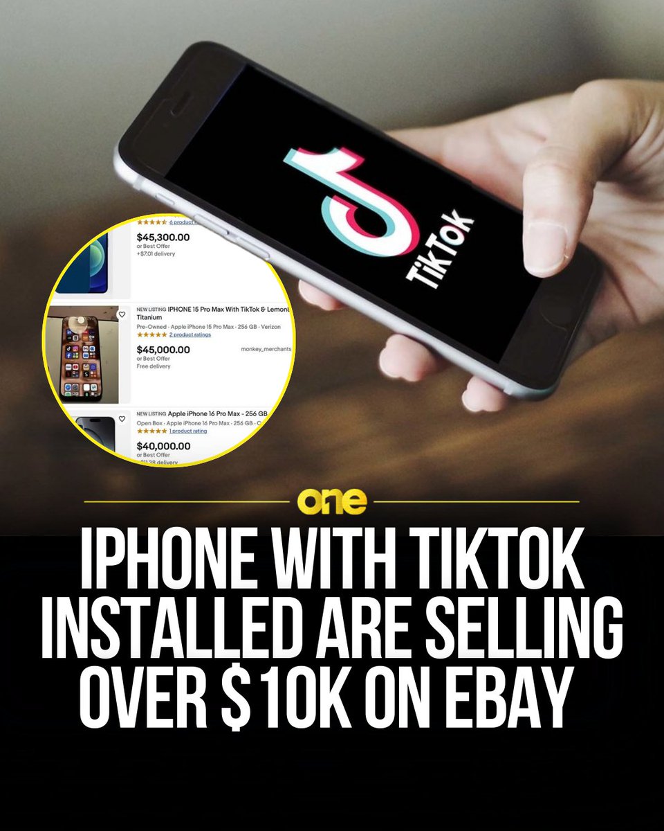 OneNewsX's tweet photo. The U.S. TikTok ban has sparked demand for iPhones with the app still installed, as it’s no longer on the App Store or Google Play.
On eBay, some devices are listed for over $10k.
#TikTokBan #iPhone #TechNews #SocialMedia #ebay #sellingonebay #TikTokBan #OneNews #News https://t.co/N7ZrSXC4fv