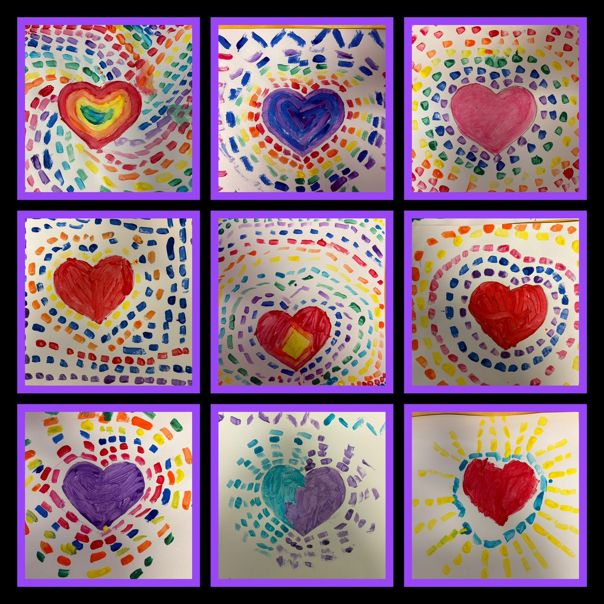 MrsEgan1's tweet photo. Yesterday, after learning about how Martin Luther King Jr challenged others to be kind towards everyone regardless of their differences, students made beautiful works of art in the style of Alma Thomas.  @StAnneOCSB #OCSBArts https://t.co/tIYqpPGgZS