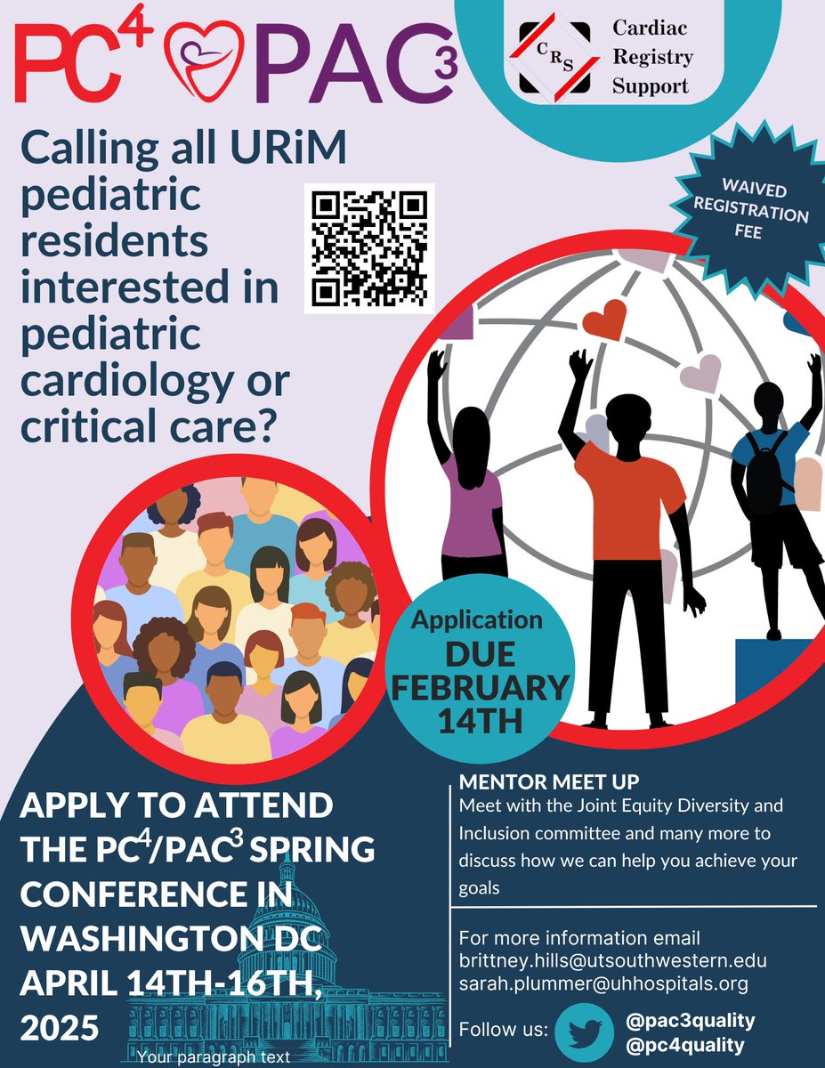 PC4 Pediatric Cardiac Critical Care Consortium (@pc4quality) on Twitter photo Any #Pediatrics residents/trainees interested in #PedsCards #PedsICU or #PedsCICU? Apply now for the <a href="/pc4quality/">PC4 Pediatric Cardiac Critical Care Consortium</a> <a href="/pac3quality/">PAC3quality</a> URiM scholarship to attend our conference in DC this Spring where you can get close mentoring and learn about #QI & more! #mentorship #MedEd #MedTwitter Any #Pediatrics residents/trainees interested in #PedsCards #PedsICU or #PedsCICU? Apply now for the <a href="/pc4quality/">PC4 Pediatric Cardiac Critical Care Consortium</a> <a href="/pac3quality/">PAC3quality</a> URiM scholarship to attend our conference in DC this Spring where you can get close mentoring and learn about #QI & more! #mentorship #MedEd #MedTwitter
