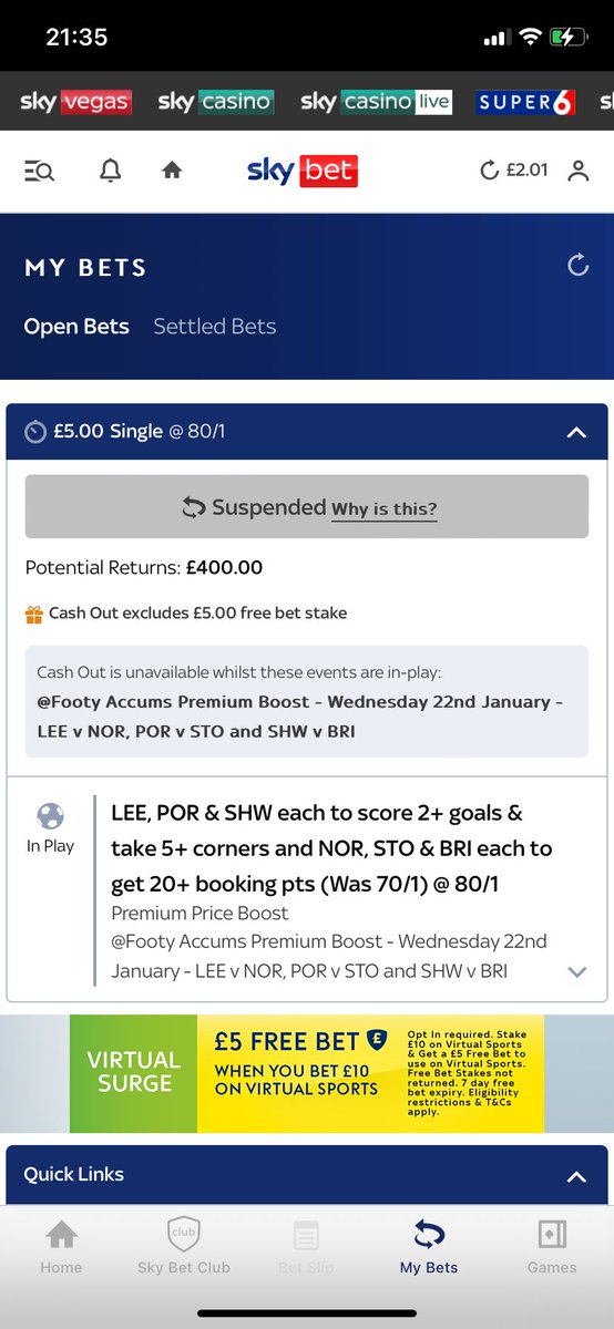 CraigW3b's tweet photo. @FootyAccums Used a £5 freebie for this one 💪 https://t.co/tK1wZzx1nR