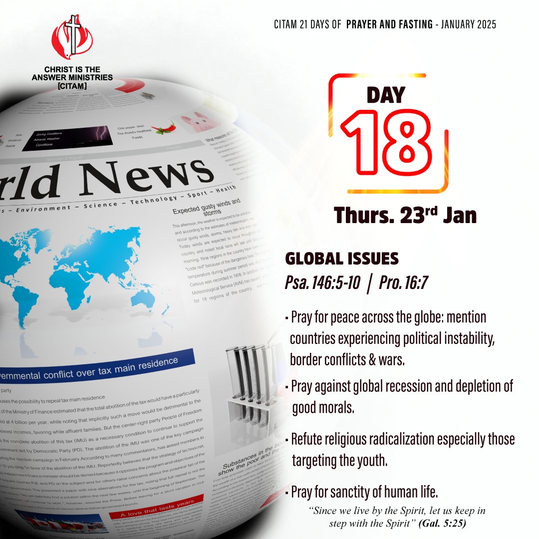 Day 18

#21dayscongregationalprayerandfasting #InStepWithTheSpirit #CITAMAthiriver